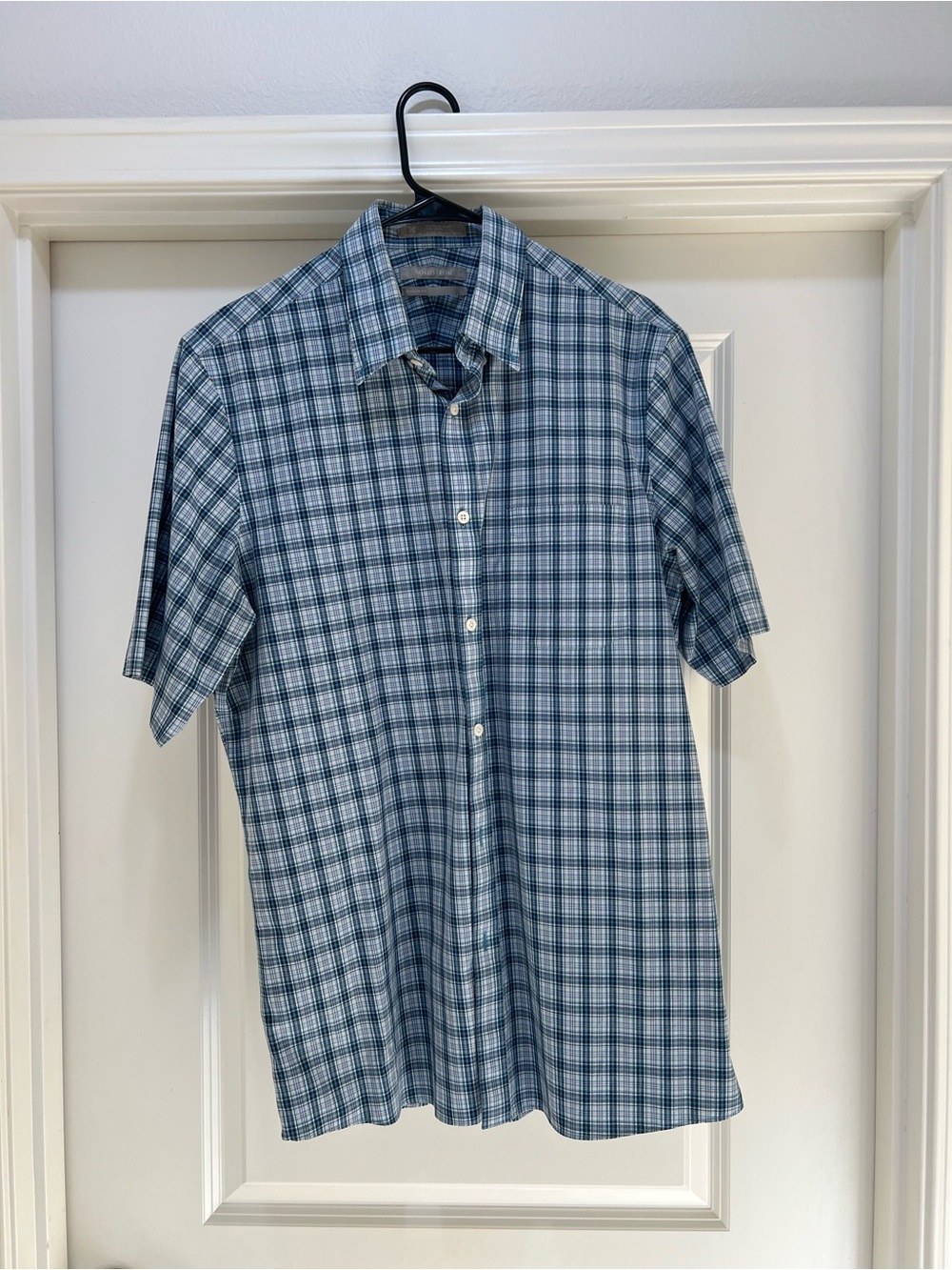 Nordstrom Blue Plaid Short-Sleeve Button-Down Shirt